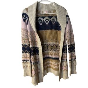 Cat&Jack Girls' Open-Front Fair Isle Aztec Multicolor Cardigan Sweater Sz 10-12